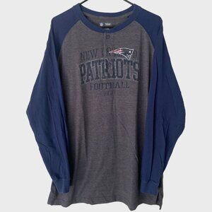 NFL New England Patriots Henley Shirt Gray Blue Mens XL Football Long-Sleeve Tee